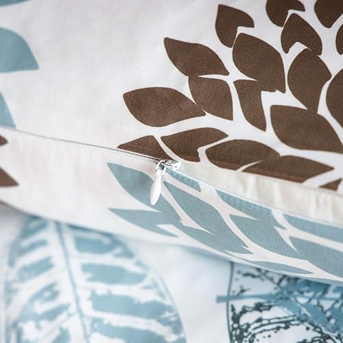 Miniatura 6 de Phantoscope - Juego de 4 fundas de cojín decorativas de la serie New Living, con diseño de hojas, azul y café, 18 x 18 pulgadas (45 x 45 cm)