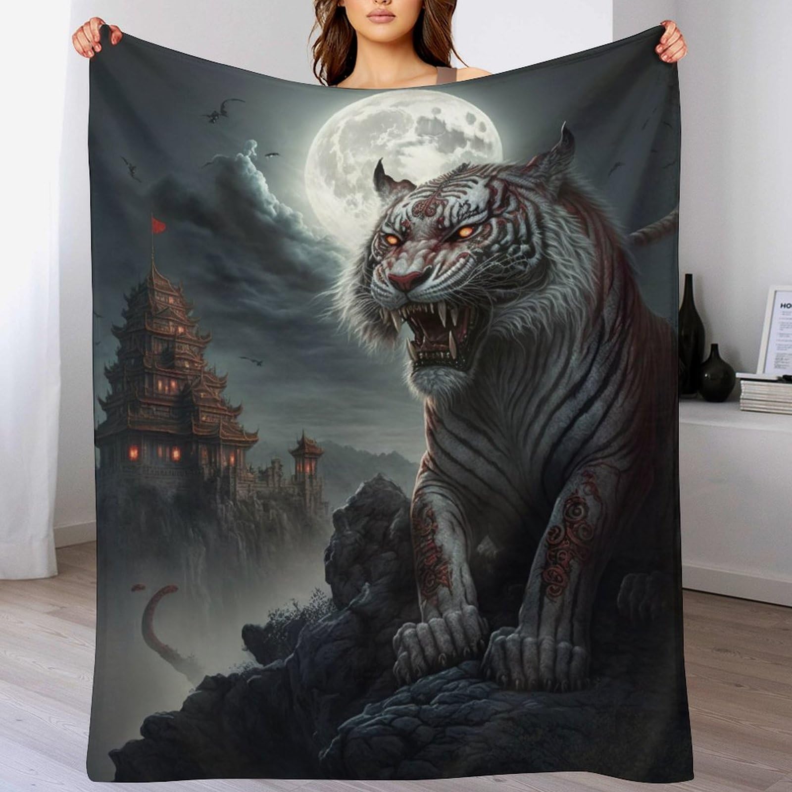Couverture tigre pour adultes et enfants en flannel douce et moelleuse pour canapé 130x150cm