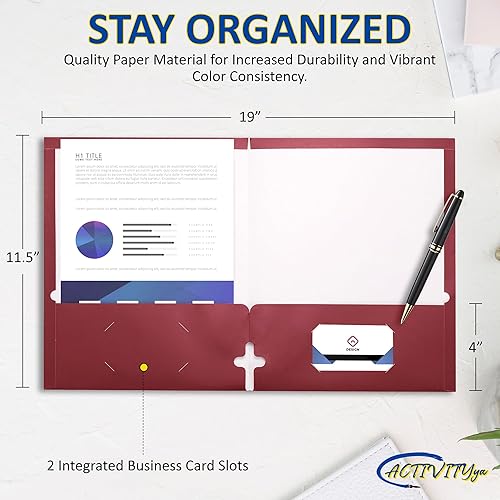 Miniatura 8 de Paquete de 10 carpetas de dos bolsillos, color rojo, carpetas de papel grueso fuerte, para tamaño carta, por ACTIVITYya