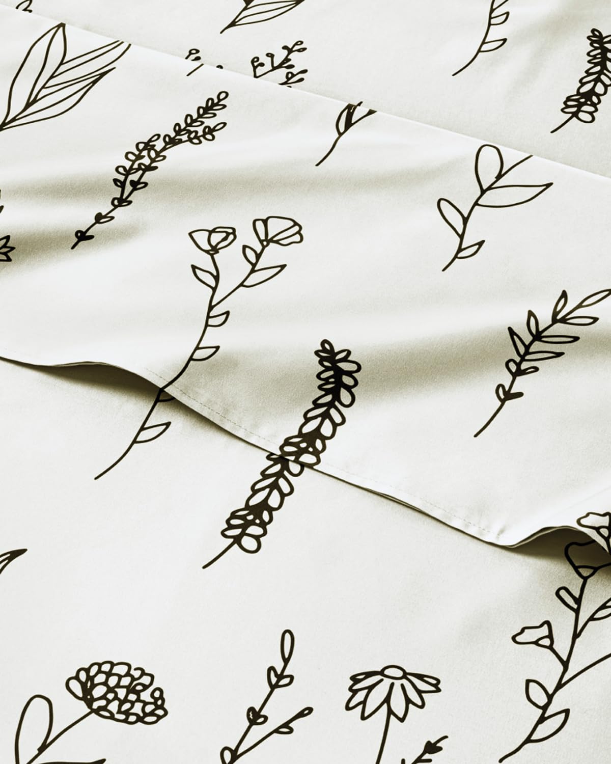 floral sheets - black & white floral bed sheet set - 1 flat, 1 fitted & 1 pillowcase w/ deep pockets - comfy, wrinkle & fade free - boho botanical bedding - breathable and cooling - twin xl size set