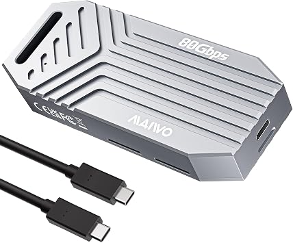 MAIWO M.2 NVMe SSD Enclosure 80Gbps External Tool-Free 80Gbps NVMe Enclosure for 2280 M Keys, Thunderbolt 4/3/USB4/USB C with Cooling Fan Aluminum Alloy Shell JHL9480 Chip