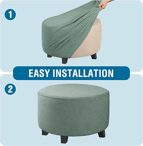 Vista 121 de H.VERSAILTEX Funda otomana elástica, funda otomana redonda, cubierta de almacenamiento otomana, funda protectora de muebles para reposapiés, ajuste