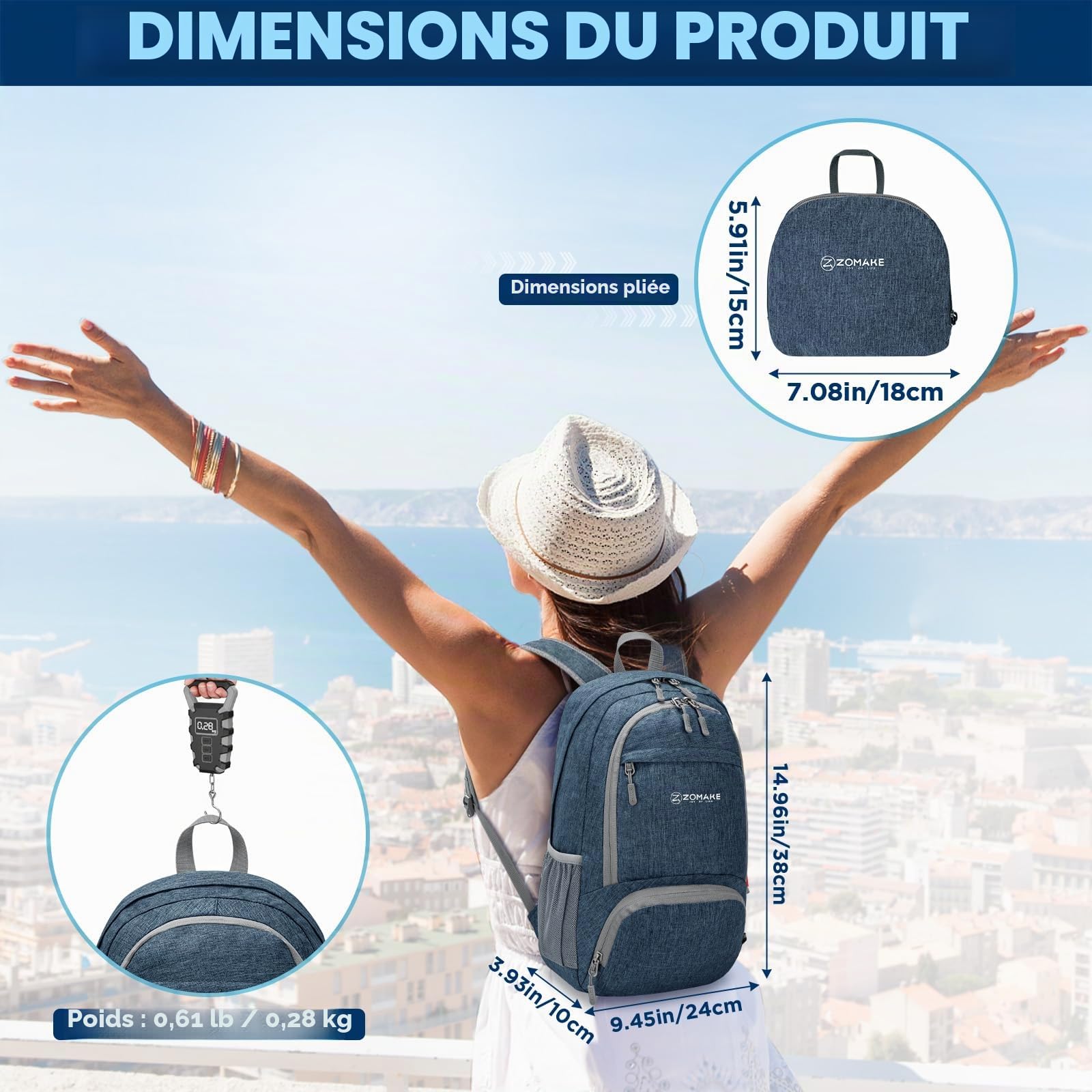 ZOMAKE Petit Sac à Dos Ultra Leger 20L Pliable Sac a Dos pour Marche les Voyage Randonnée pour Femme Homme