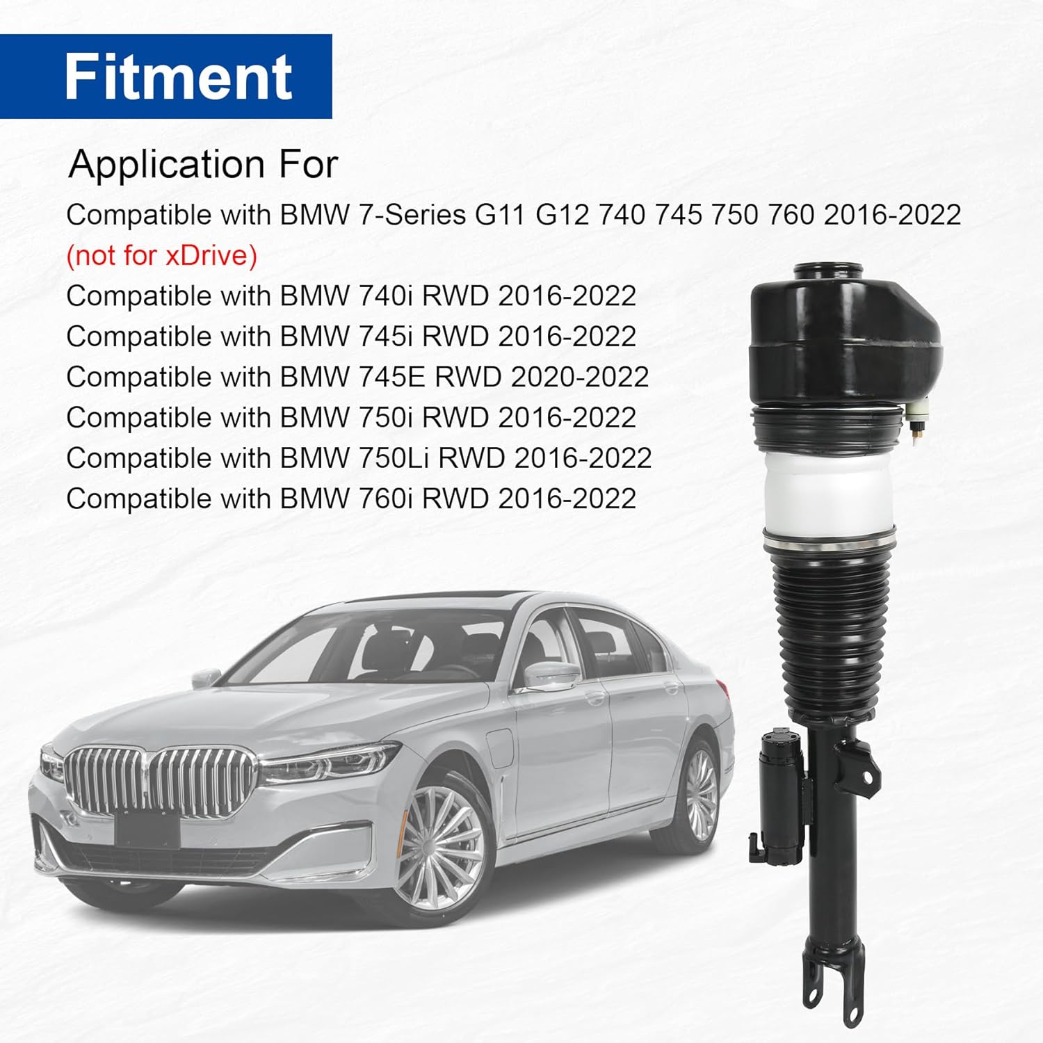 Front Left Air Suspension Shock Strut Replacement for BMW 7 Series G11 G12 740 745 750 760 740I 750i 2016-2022 not for xDrive 20-22 745E 2WD 37106877553 37106899039