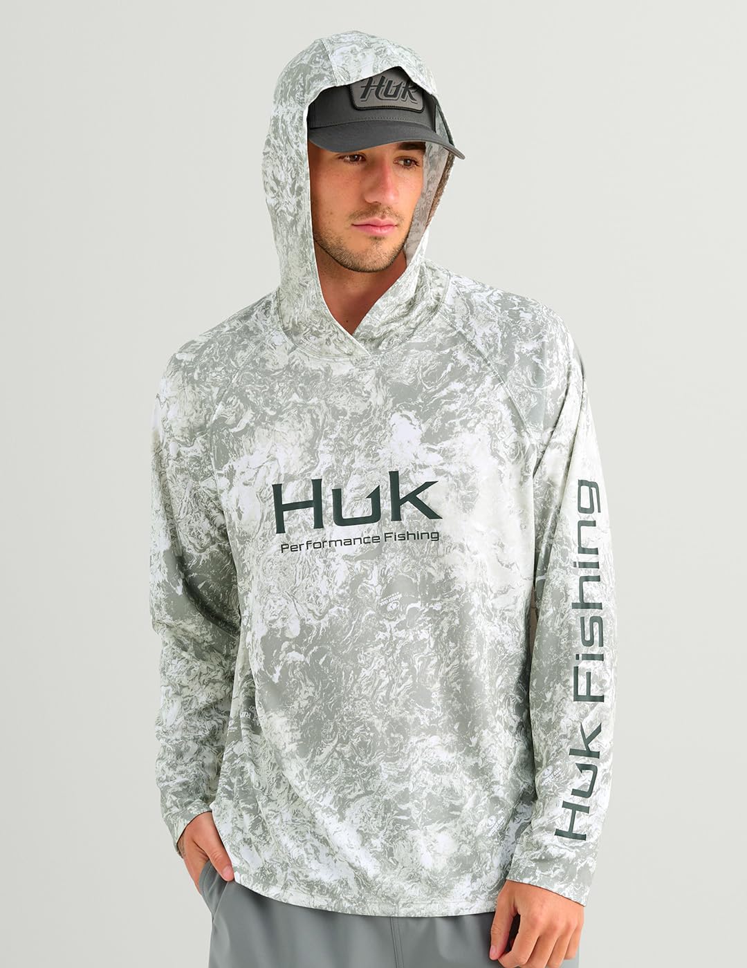 HUK Men's Pursuit Pattern Crew Long Sleeve, Performance Shirt
