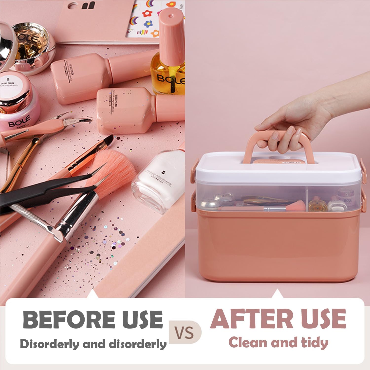 Portable Nail Care Organizer, Nail Dryer & Lamp, Travel Box with Removable Tray, Essential Oil, Orange