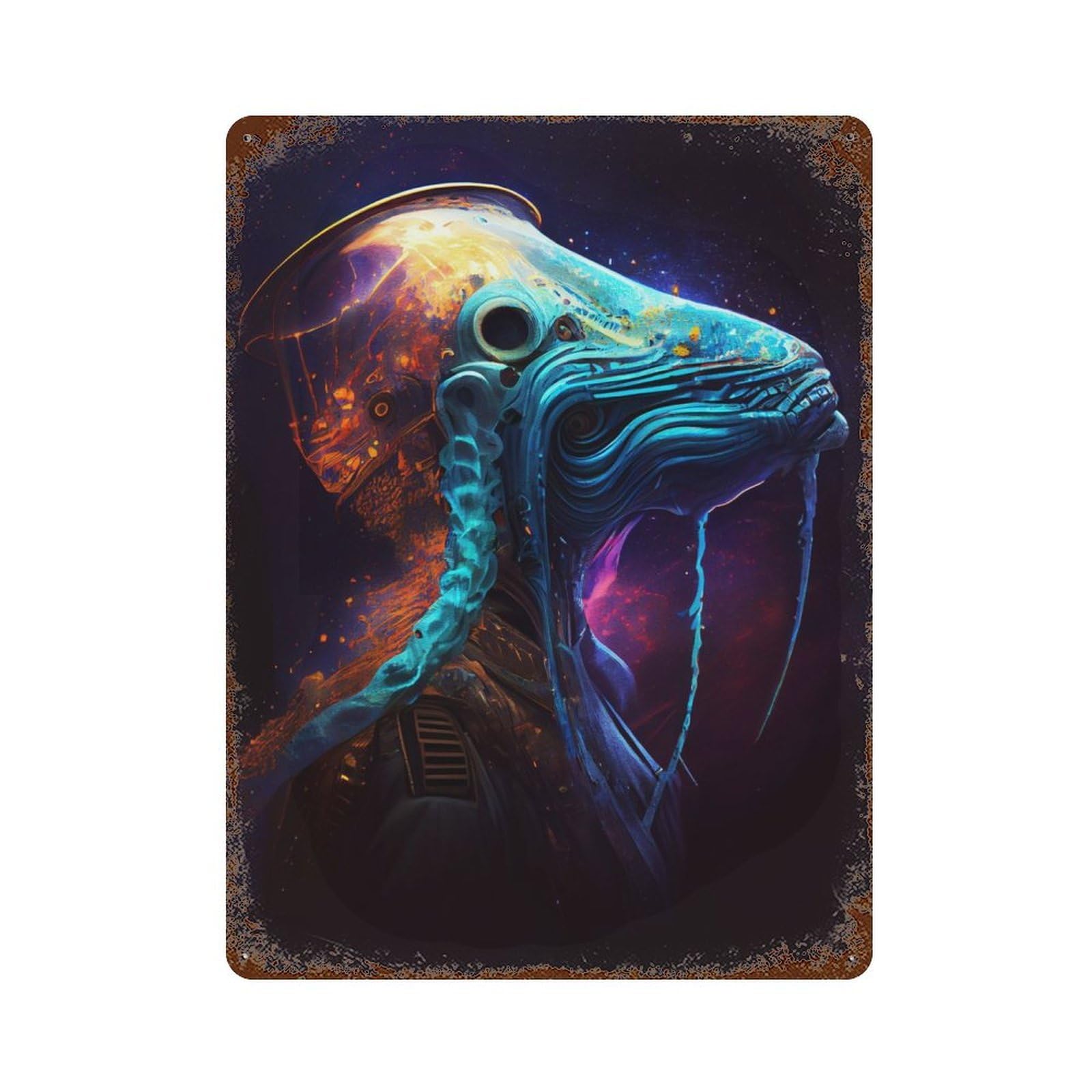 Alien Portrait Rusty Metal Tin Sign 15.7"x11.8", Ideal for Farmhouse, Kitchen And Entryway Decor