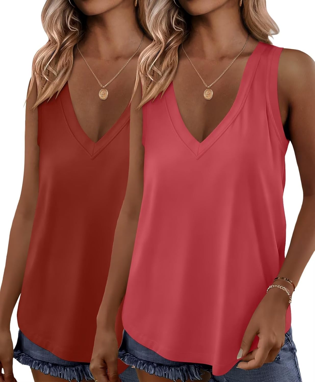 KKJ 2 Pack Womens Tank Tops 2026 Workout V Neck Tees Spring Summer Sleeveless Loose Fit Casual Outfits Shirts Fashion Clothes