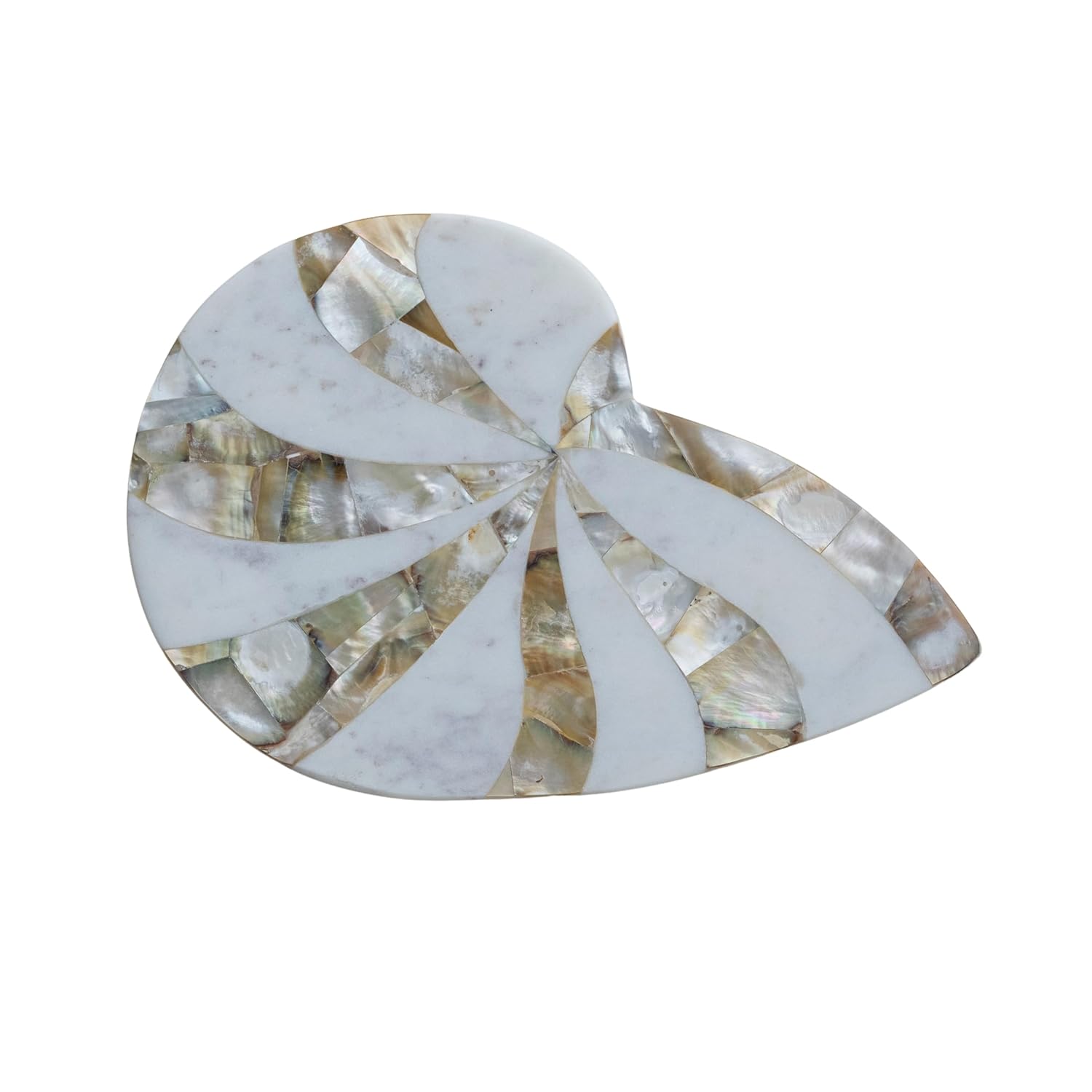 Creative Co-Op Marble Shell-Shaped Cheese Serving Board, White and Natural