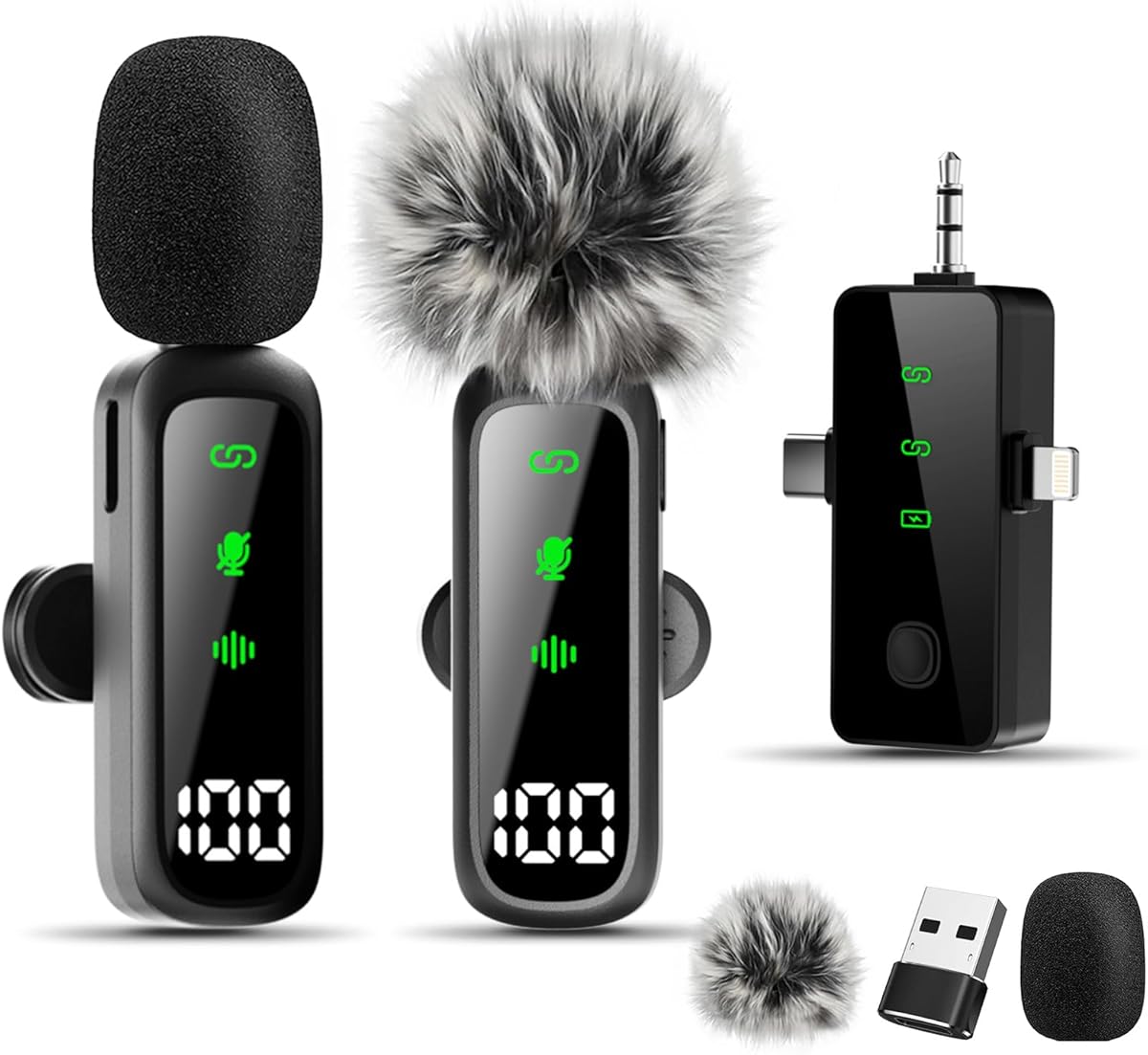 Mikrofon Handy für iPhone, iPad, Android, Kamera, PC – 3-in-1 Profi-Mini-Mikrofon mit LED-Anzeige & Rauschunterdrückung, Mikrofon Kabellos für YouTube, TikTok, Vlog Podcast(2er-Pack)