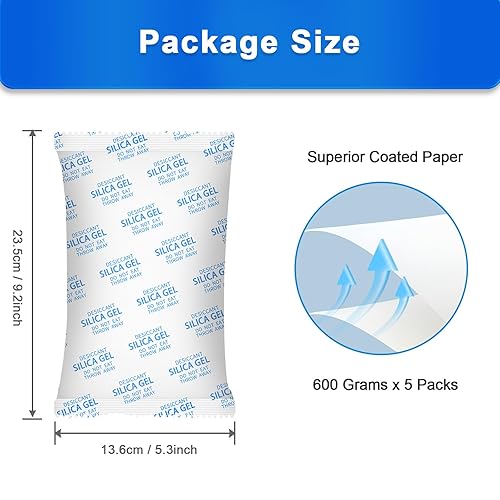 Miniatura 2 de Paquetes de desecantes grandes, 5 paquetes de gel de sílice de 21.16 oz reutilizables, paquetes de deshumidificadores para desecantes de automóvil,