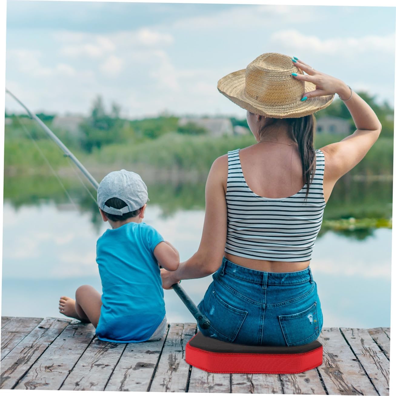 Kisangel Thick Waterproof Fishing Seat Cushion with High Resilience Memory Foam, Black Elastic Padded Boat and Kayak Chair Accessory for Outdoor Fishing Comfort