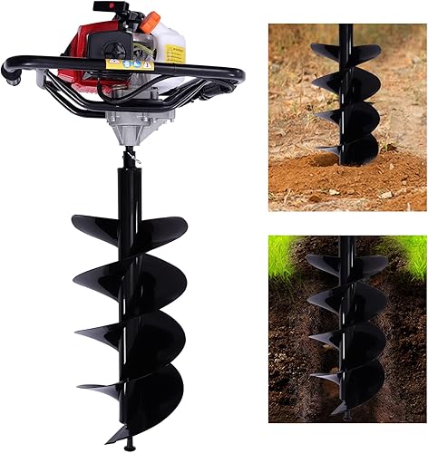 Miniatura 19 de Excavadora de agujeros de poste de taladro de tierra de 52 CC 2.3 HP + brocas de 4, 6 y 8 pulgadas, 2 tiempos a gas de 2 tiempos, excavadora