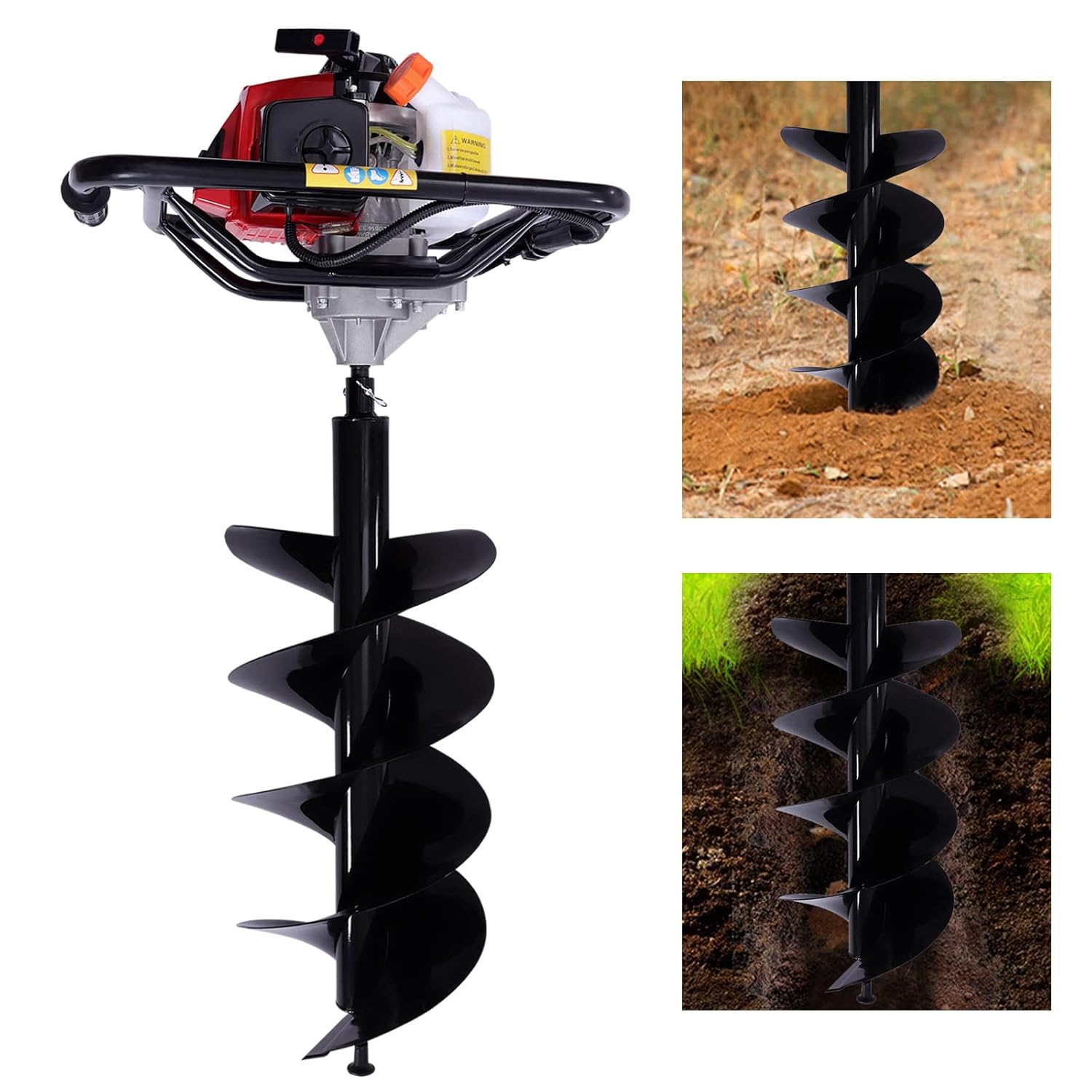 Post Hole Digger w/ 12" inch Auger Bit Set V-Type 63CC 2 Stroke Motor Gas Post Hole Digger Auger Fence Tree Plant (Digger + 12" Bit) (63cc with 12" Double Leaf)