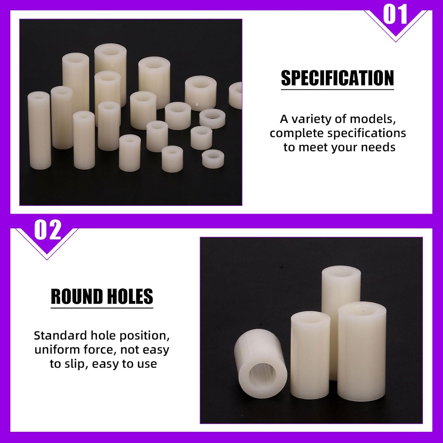 Swpeet 270Pcs 18 Sizes White Nylon Round Spacer Standoff Screw Nut Assortment Kit, Nylon ABS Plastic Standoff, Length 3mm 5mm 6mm 8mm 10mm 12mm 18mm 20mm 25mm for M3 M4 M5 M6 Screws Prototyping