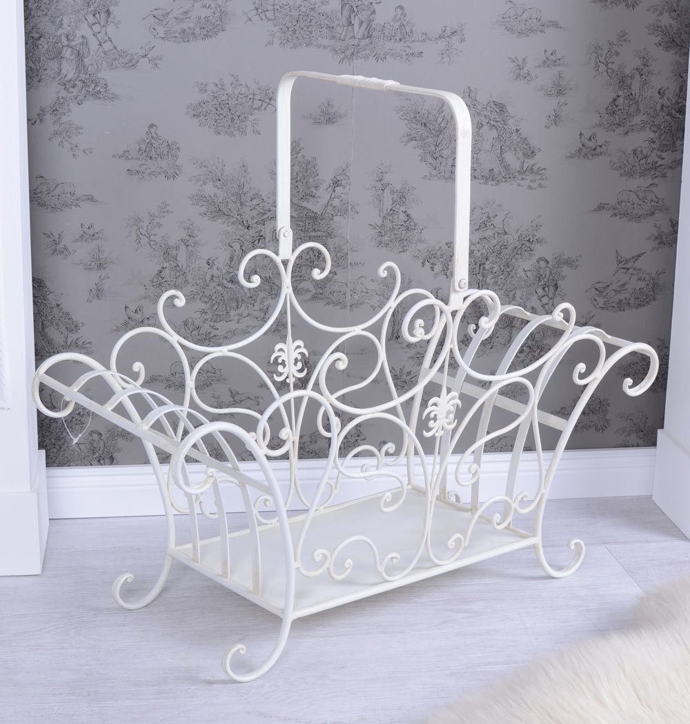 VILLA VINTAGE metalowy kosz z uszami, 60 cm, styl dworkowy, styl dworkowy, kosz na drewno kominkowe, kosz kuchenny, kosz na owoce, antyczny, patyna, nostalgiczny kosz do przechowywania, styl vintage