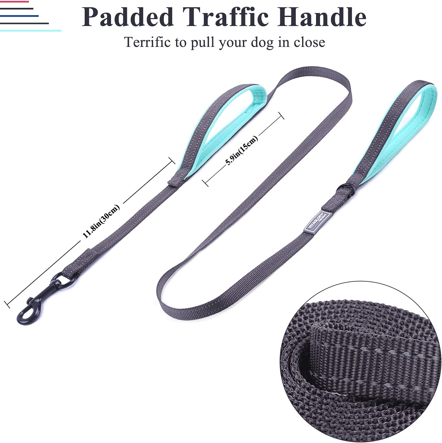 VIVAGLORY Dog Lead Twingrip Double Handle Dog Lead, Leash with Traffic Handle & 2 Loop for Walking & Training - Image 4