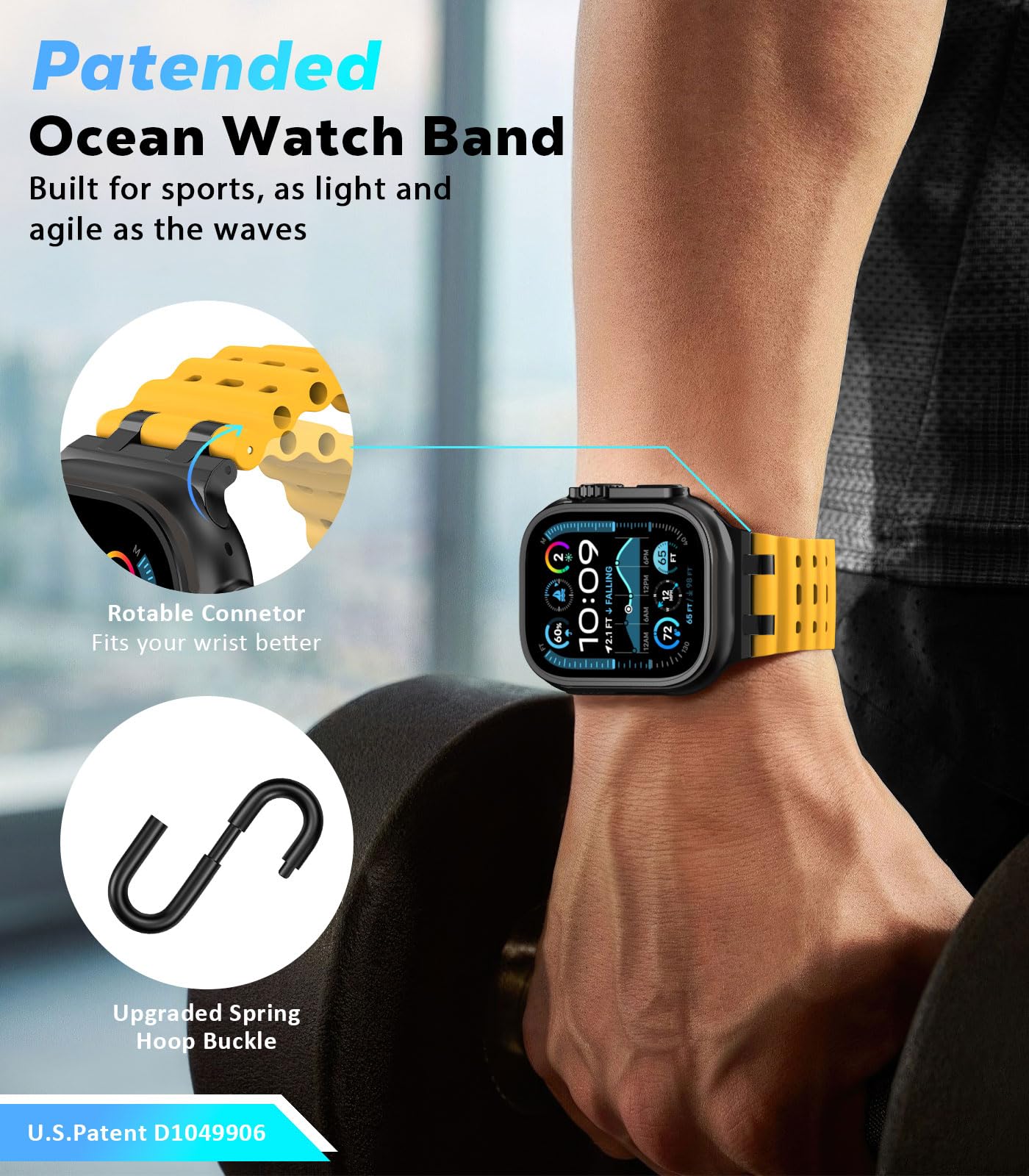 Astorgos Cinturino Ocean compatibile con Apple Watch Ultra 2/Ultra 49mm, S10 46mm, 9/8/7 45mm, SE/6/5/4 44mm, 3/2/1 42mm, Cinturini Sportivo con Connettore in Metallo per Uomo e Donna