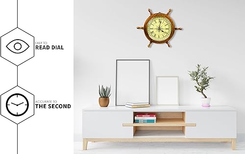 Miniatura 6 de Nagina International Reloj náutico de 18 pulgadas hecho a mano con esfera de brújula de pirata direccional Reloj de pared para decoración del