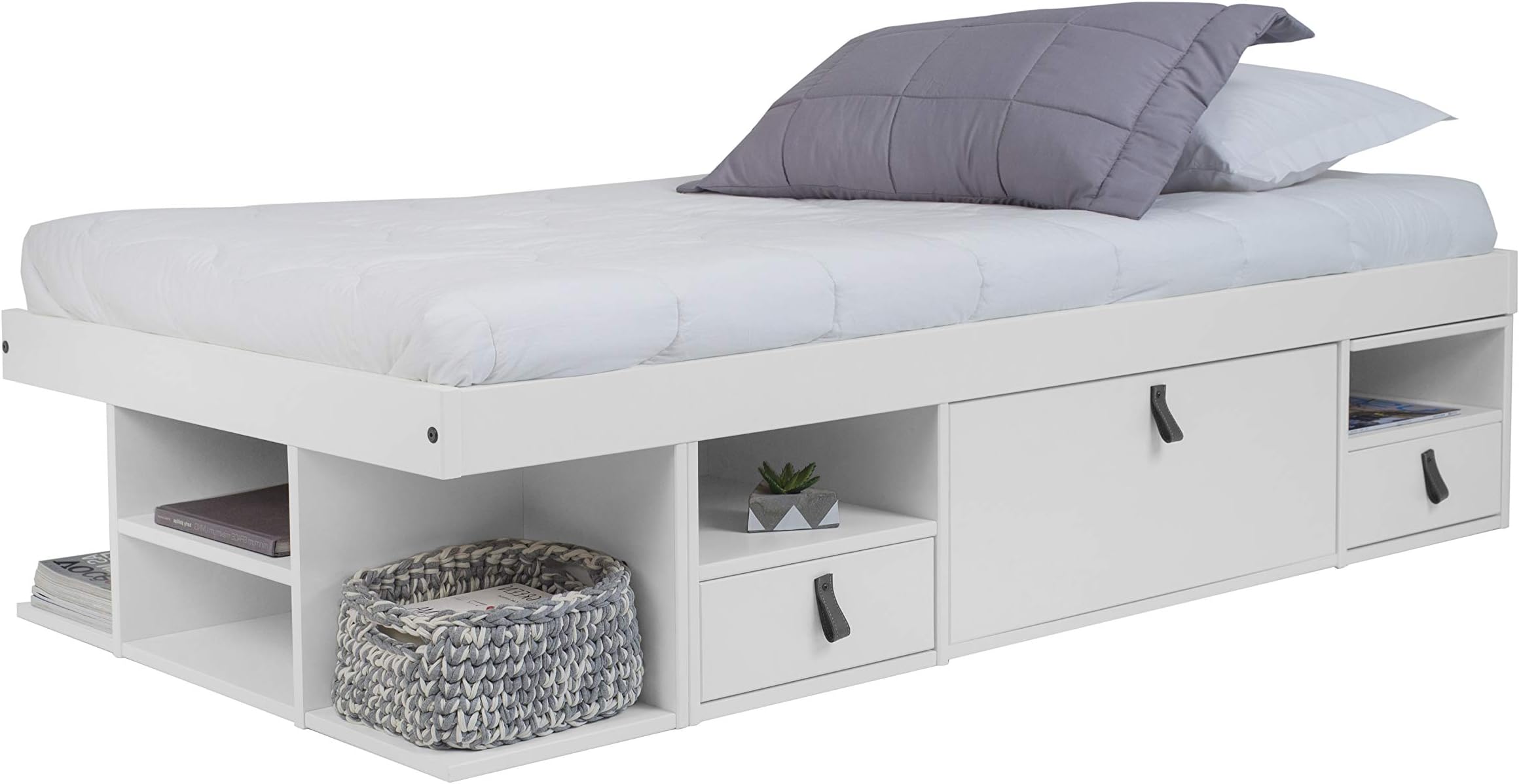 memomad Bali Storage Platform Bed with Drawers (Twin Size, Off White)