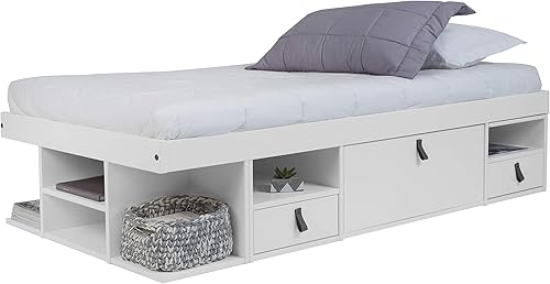 Miniatura 46 de memomad Bali - Cama de plataforma de almacenamiento con cajones (tamaño King, madera marrón caramelo) Caramelo,Roble,Blanco