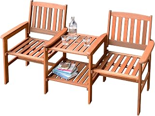 Yamazen MFC-672 Love Chair Garden Set, Width 63.0 x Depth 24.8 x Height 35.0 inches 160 x 63 x 89 cm, Natural Wood Maranti Wood with Parasol Hole, Garden, Veranda, Terrace, Balcony, Garden Master