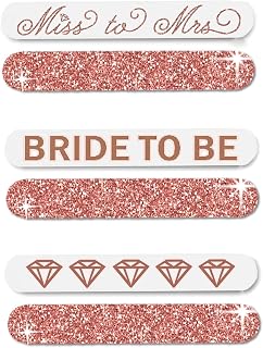 Wedding Day Survival Kit for Bride - Set of 6 Rose Gold Sparkle Bride Nail Files (2) Bride to Be, (2) Miss to Mrs, (2) Diamonds - Bridal Shower Gifts - Emery Board
