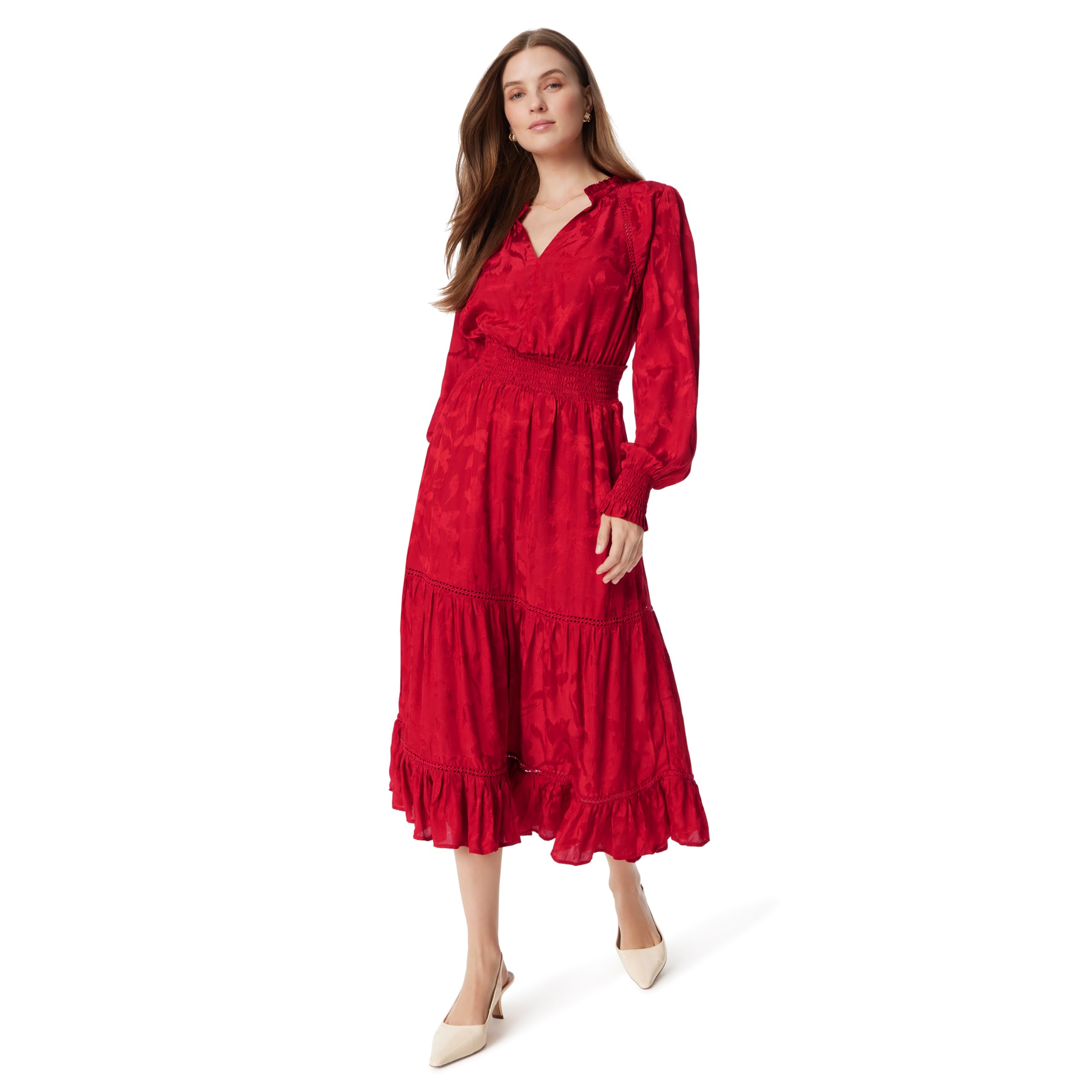 Robe midi Maya Sam Edelman en coupe standard avec finitions volants luxe