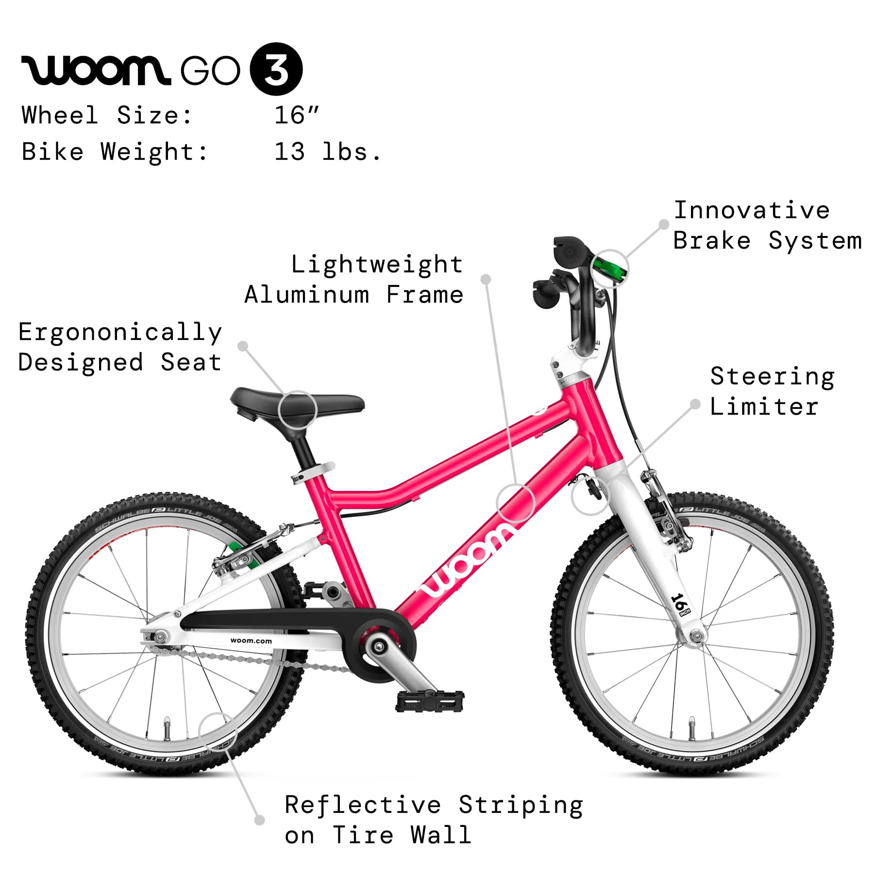 Amazon.com: woom GO 3 Bicycle for Children 4 to 6 Years Old, 16