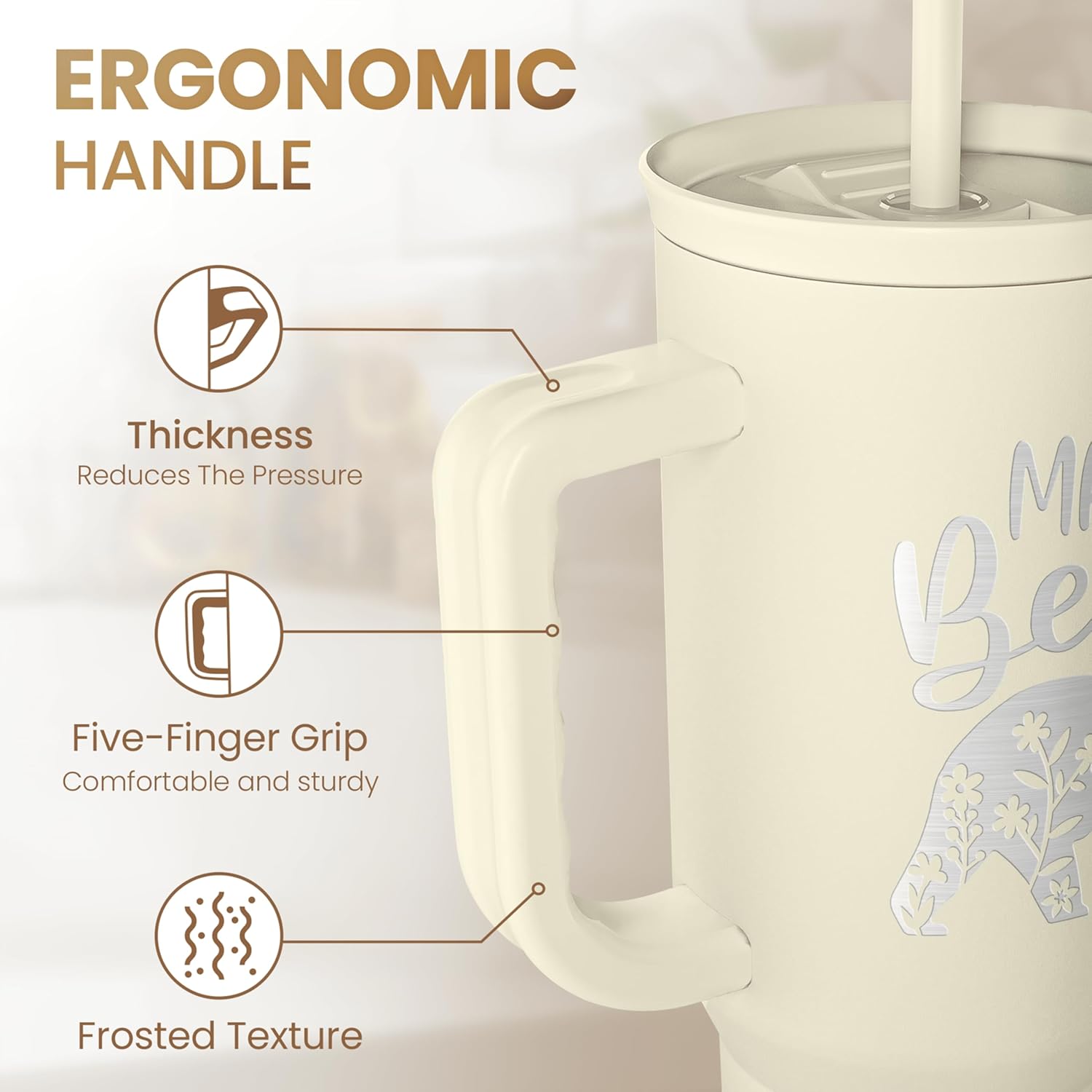 Mom Tumbler with Handle 40oz, Mama Bear Cup Stainless Steel Insulated Tumblers Coffee Travel Mug, Gifts for Moms from Daughter Son, Best Mother Gift for Christmas Birthday Mothers Day - Image 3