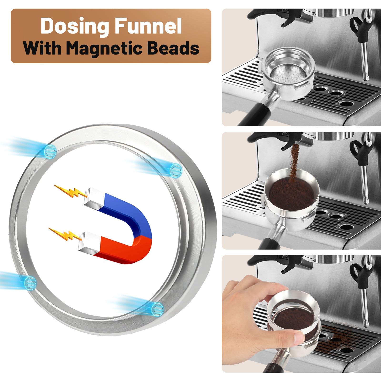 Zestaw tamper do espresso 58 mm – akcesoria dla baristów do ekspresów do espresso, zawiera sprężynowy tamper, regulowana głębokość, aluminiowy lejek dozujący z magnesem, ekran krążkowy wielokrotnego