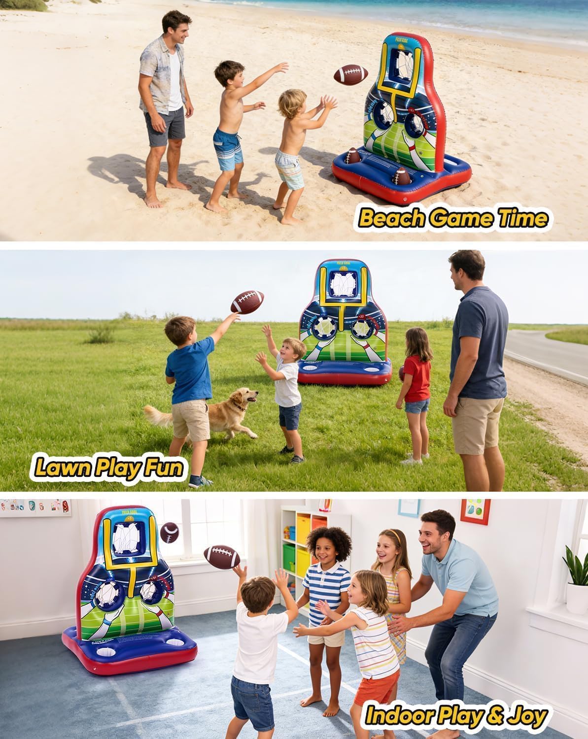 Inflatable Football Toss Pool Game Set – Floating Pool Games for Kids, Teens & Adults, Family, Includes 4 Footballs + 2 Pumps, Summer Swimming Pool Toys for Party, Beach, Lawn, Indoor/Outdoor
