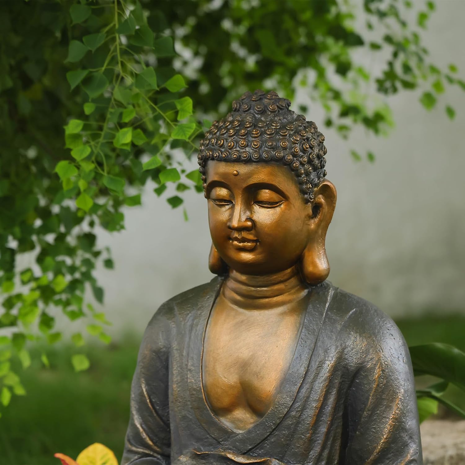 Tankana Buddha Water Fountain Outdoor Large Sitting Lotus Base Waterfall Fountains Zen Water Feature Indoor with LED Light for Garden Patio Backyard Deck Lawn Porch Balcony Home 45 inches Gold