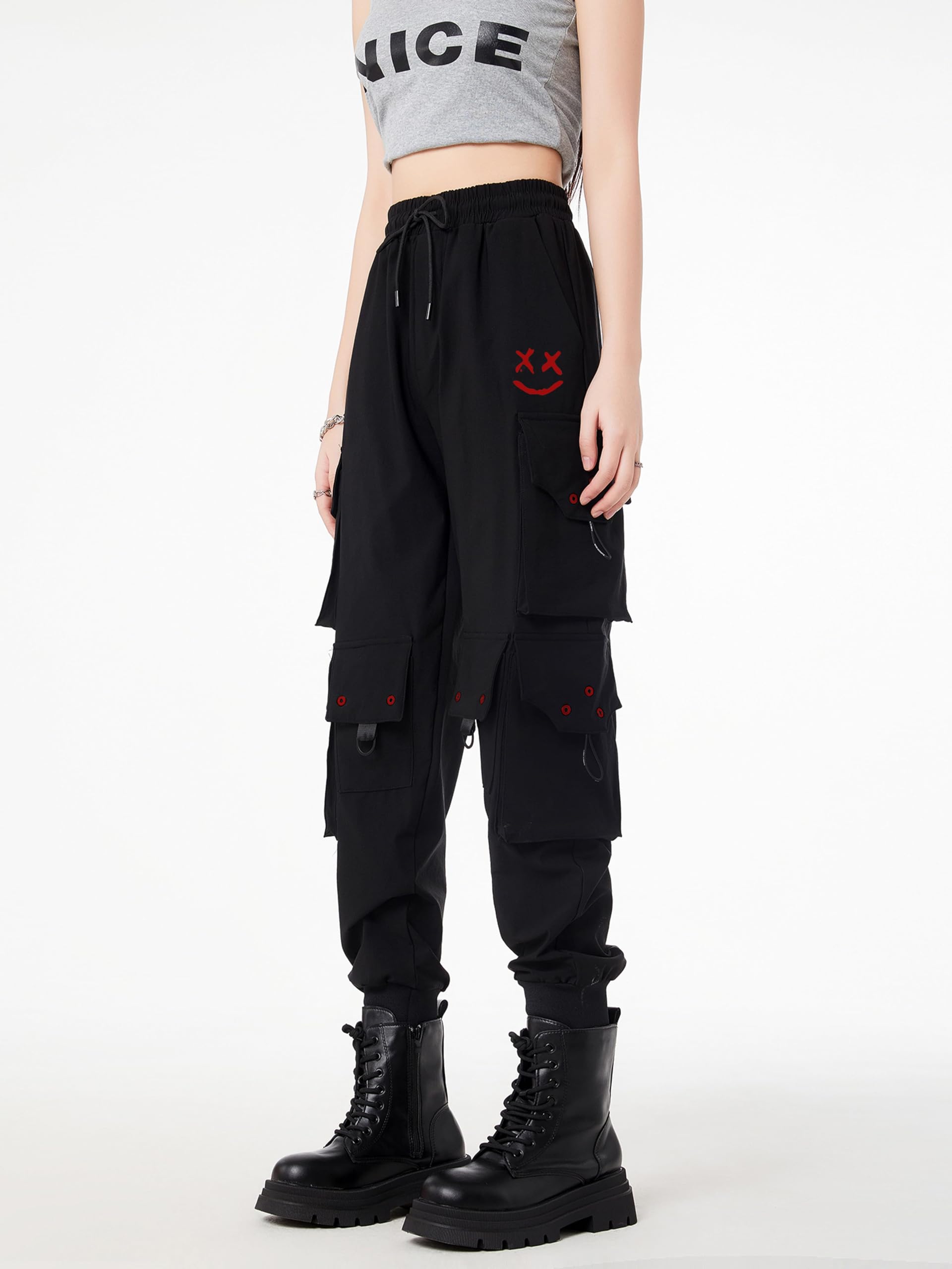 CLOAKA Pantalons Cargo pour Femmes, Pantalons De Jogging, Pantalons Baggy, Larges, Pantalons Y2K, Outdoor, Hauts-Waist, Élastiques, Cargo Techwear, Streetwear, Confortables, Tailles Larges, Gothiques