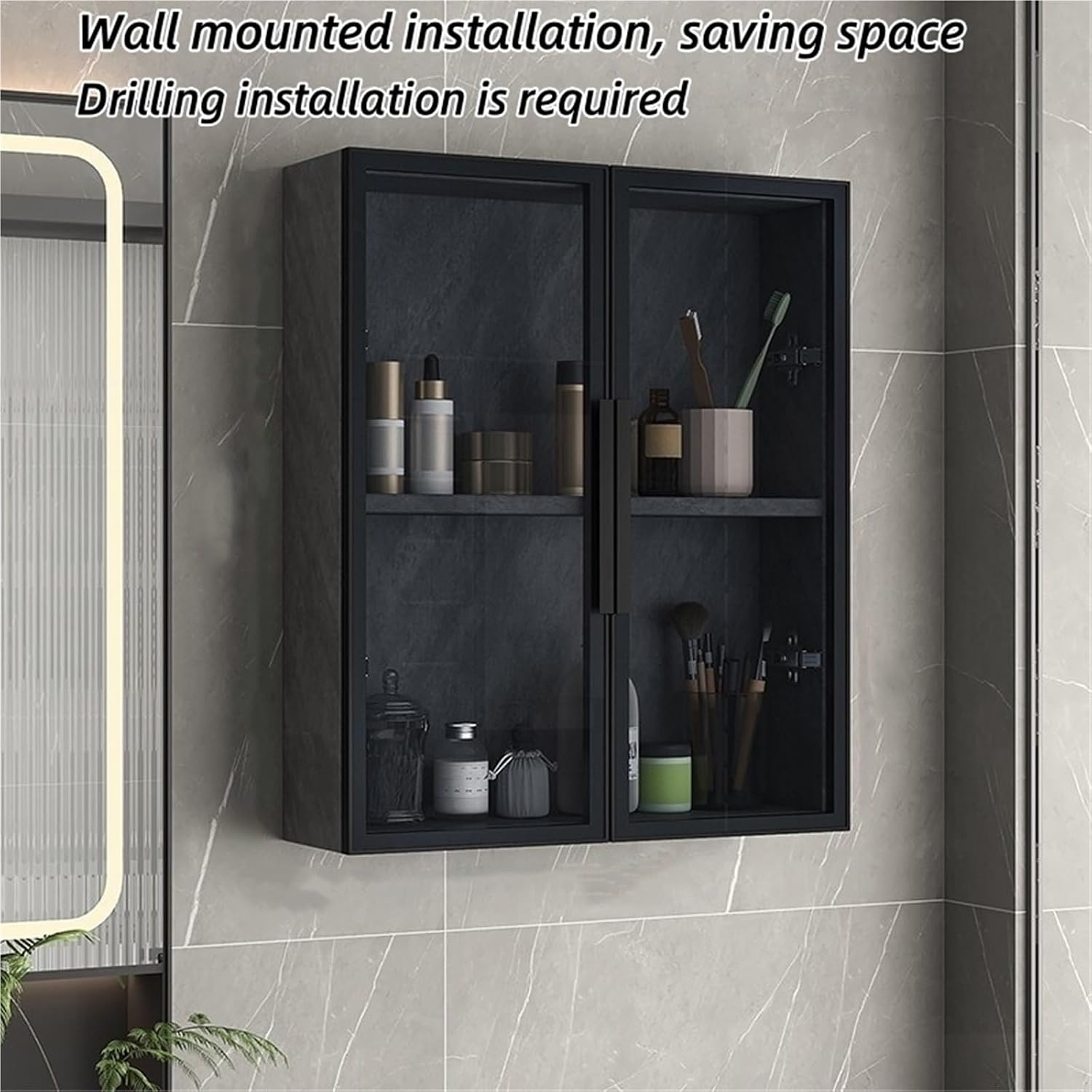 Wall-Mounted Bathroom Cabinet with Tempered Glass Door - Over-The-Toilet Storage Organizer & Kitchen Sideboard Cupboard - Space Saver (Gray, 60x14x75cm)