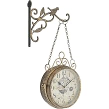 Vintage Double Sided Wall Clock, 17.7" Bronze Iron Silent Non-Ticking Clock with Glass Dial, Decorative Hanging Wall Clock for Living Room Bedroom Office Cafe
