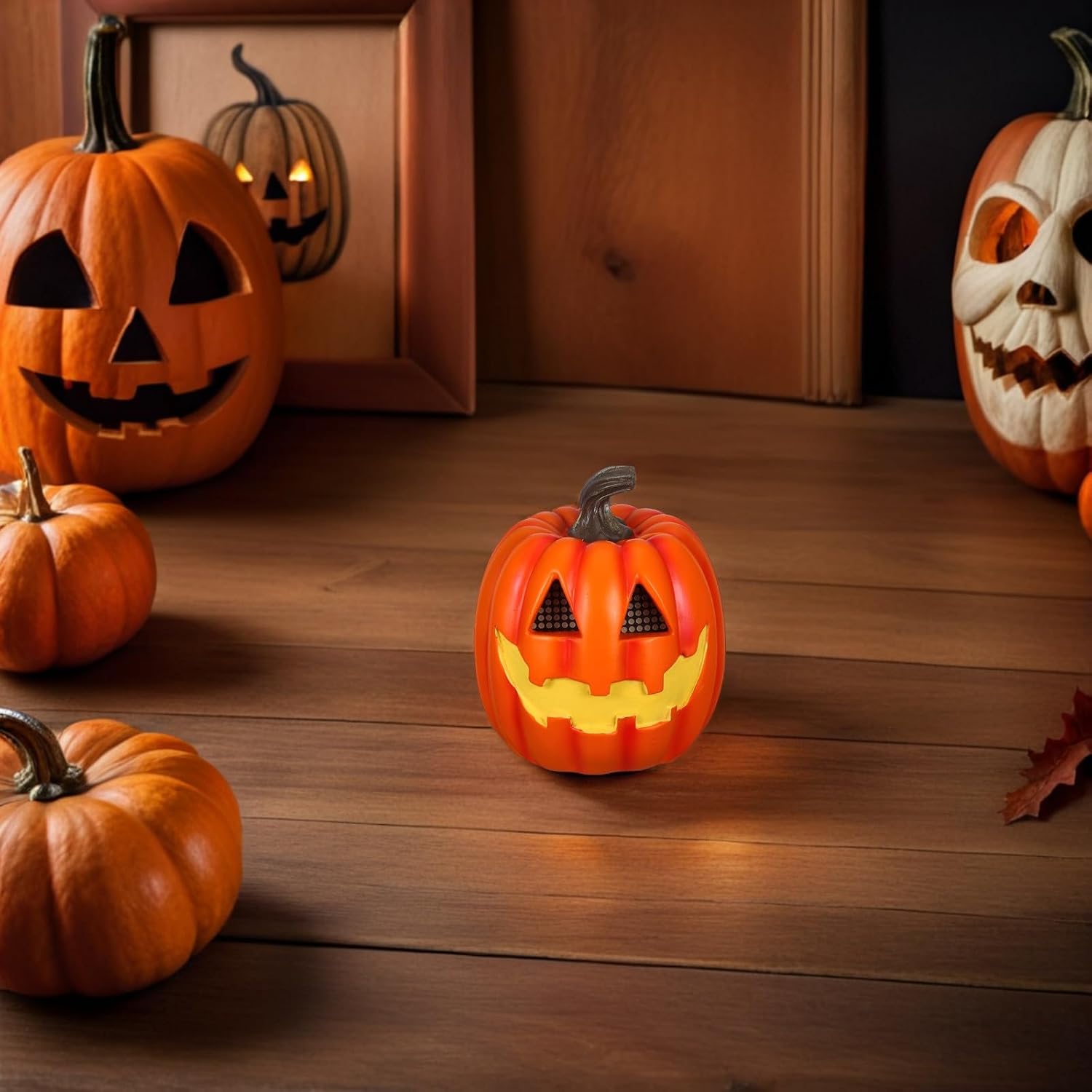 FAVOMOTO Light Up Jack-o-Lantern Pumpkin Statue, Resin Pumpkin Lantern with Flameless Led Light Halloween Party Decor for Indoor Outdoor Porch Displays