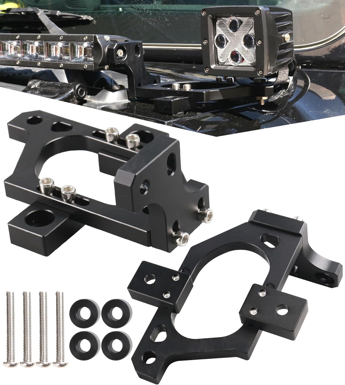 Red JL Hood Mount Pillar Cowl Mount 42inch Bar Light Mounting Brackets Compatible with Wrangler JL JLU 2018 2019 2020 2021 2022 2023 2024