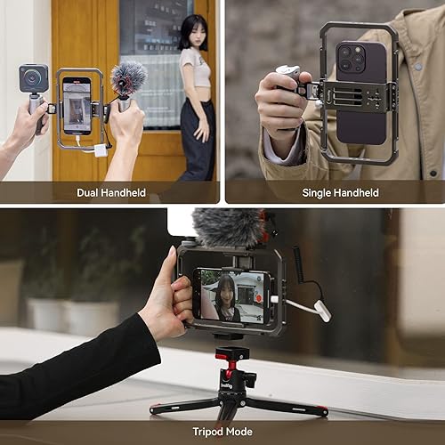 Miniatura 5 de SmallRig Kit universal todo en uno de aparejo de video para teléfono, con asas de control inalámbrico, soporte para banco de energía, trípode de