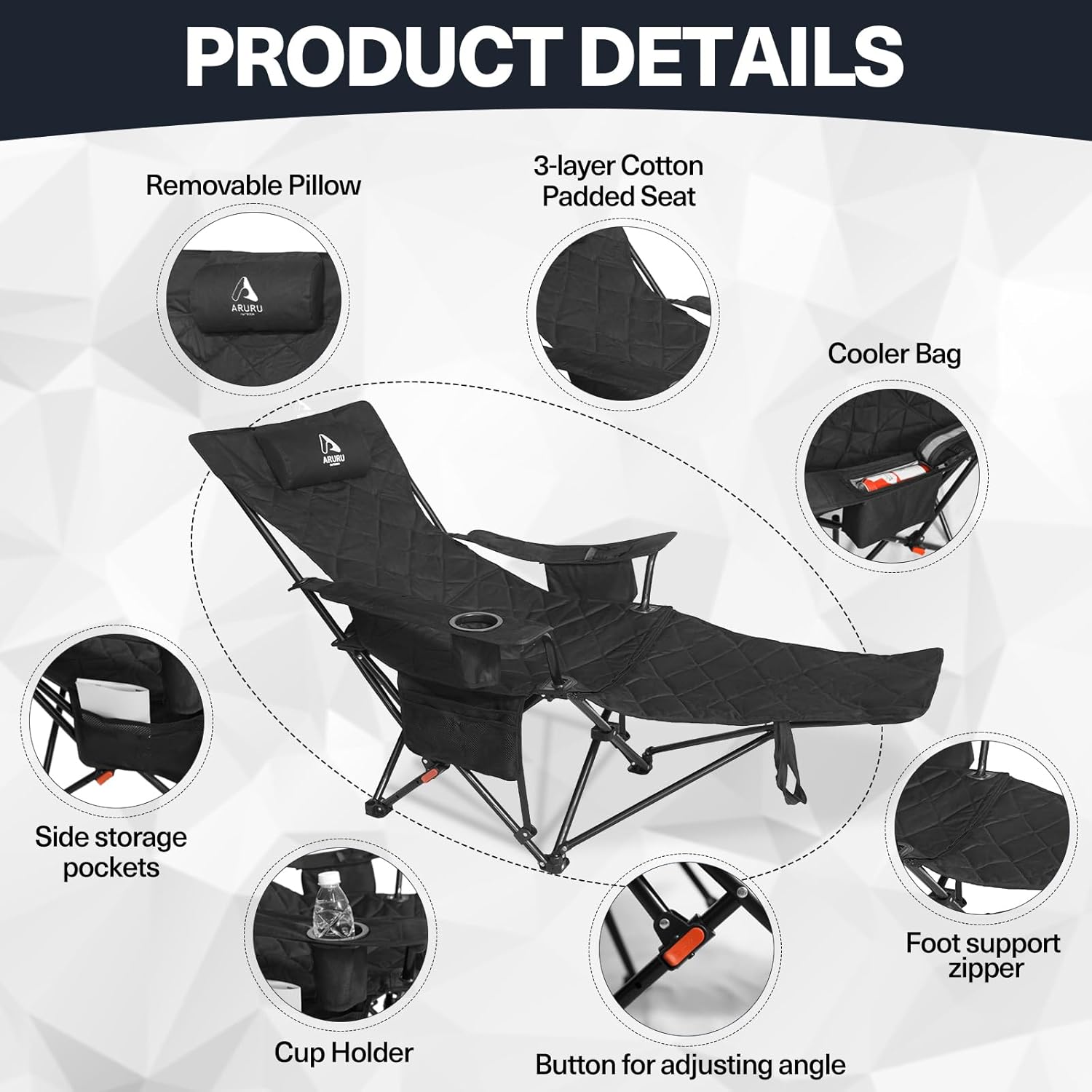 2025 Upgraded 2-in-1 Reclining Camping Chair with Footrest, Folding Beach Lounge Chair with Adjustable Backrest & Cooler, Portable Lawn Chairs for Adults Heavy Duty for Outdoor Sports