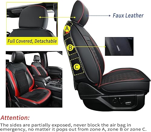 Vista 19 de LUCKYMAN Club Fundas de asiento de piel sintética F150 S07-Q2, aptas para camionetas 2015-2025 F150 SuperCrew y 2017-2025 F250 F350 F450 Super Duty