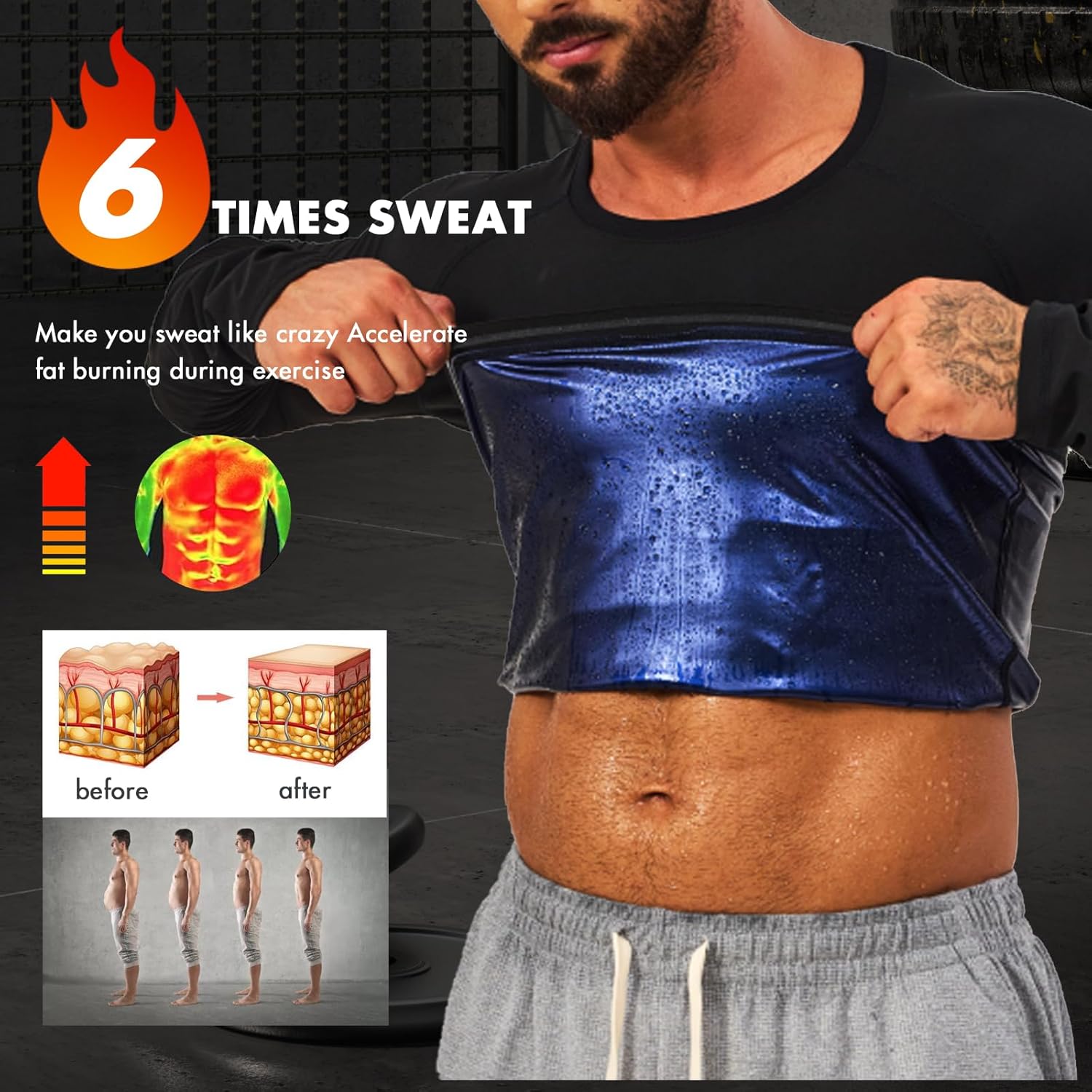 Sauna Shirt for Men Long Sleeve Sweat Suits Waist Trainer Compression Top Vest Weight Loss for Workout Gym Clothes - Image 2