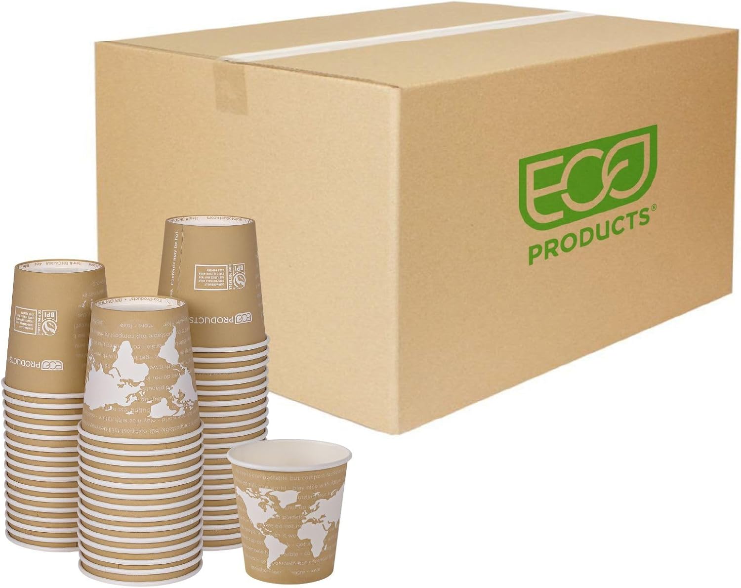 ECO PRODUCTS Compostable Disposable World Art 4oz Espresso Coffee Cups, Case of 1000, Renewable Hot Paper Cup, Plant Based PLA Lining, Color Coded