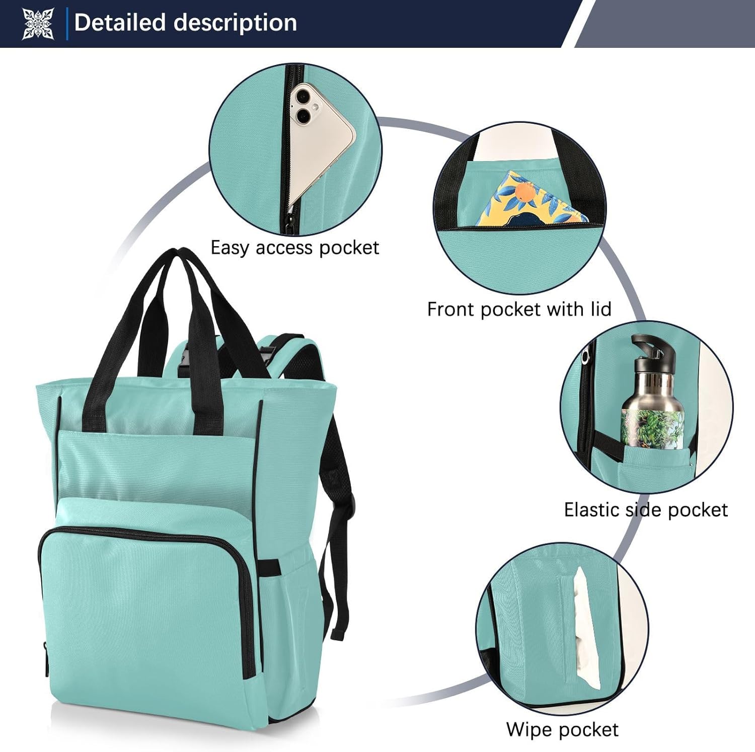 Teal Diaper Bag Backpack for Baby Boys Girls Baby Essentials Travel Tote with Stroller Straps & Bottle Storage Maternity Baby Changing Bags for Moms Dads Baby Shower Gifts Traveling Shopping Hiking