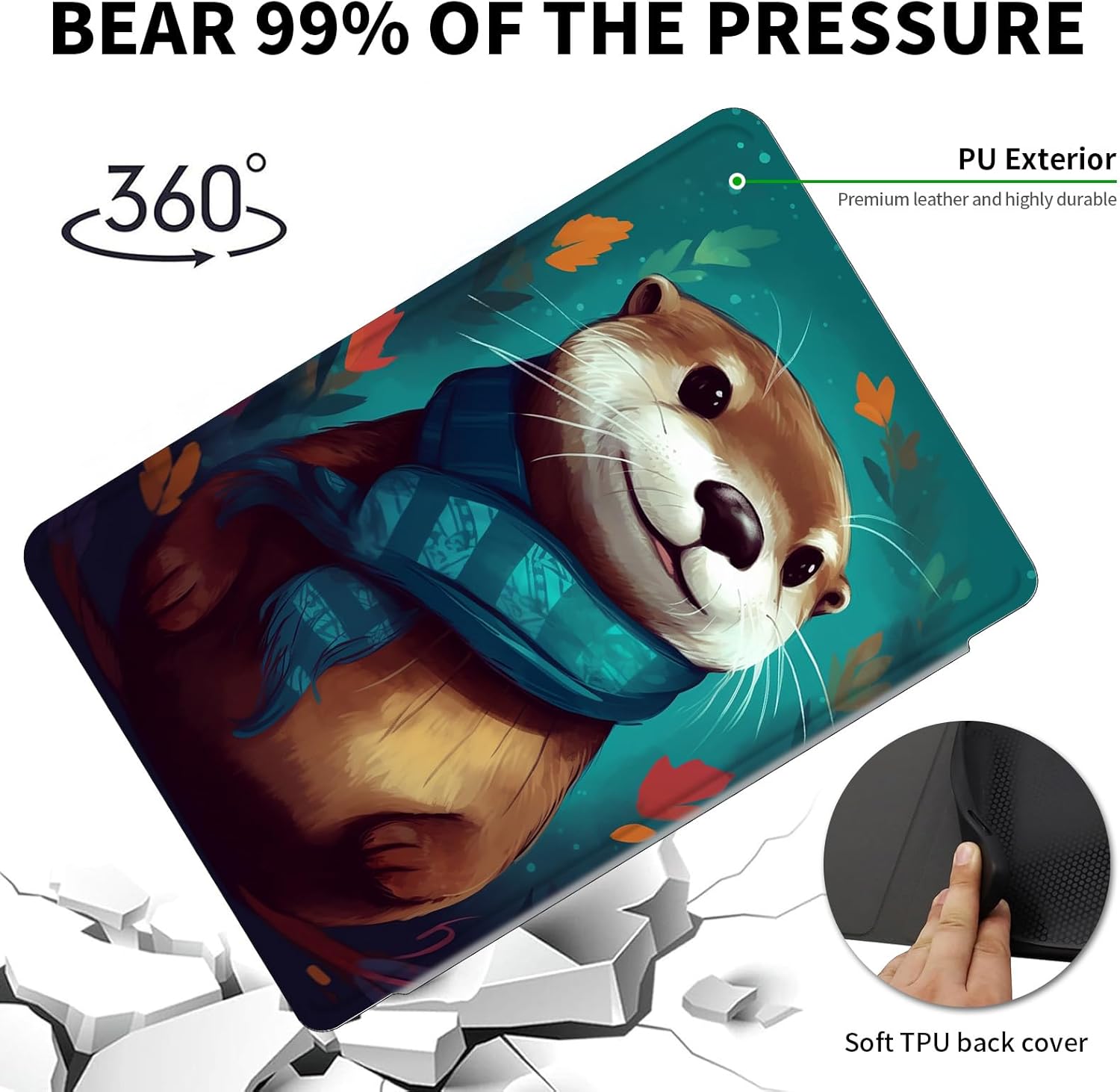Case for 7" Kindle Paperwhite 12th Generation 2024 & Kindle Colorsoft Signature Edition 2024,360 Degree Rotating Swivel Leather Stand Folio Cover with Auto Wake/Sleep,Cute Otter Green