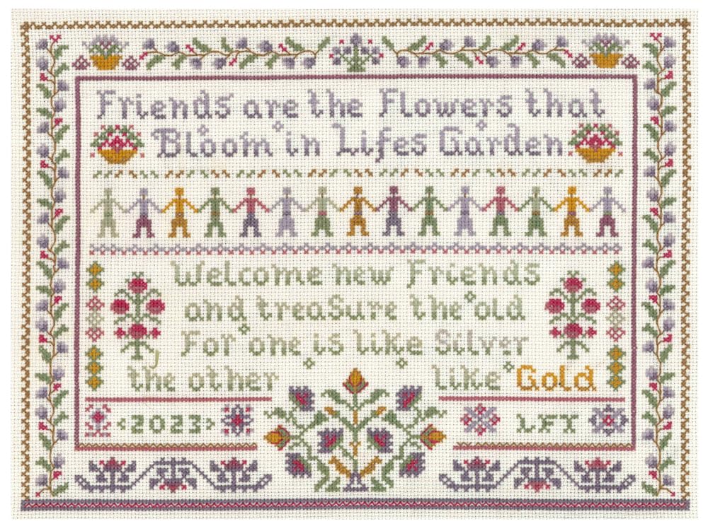 Lifetime Samplers Traditional 'Friendship' Sampler - Complete Cross Stitch kit on 14 aida with Clear Colour Chart
