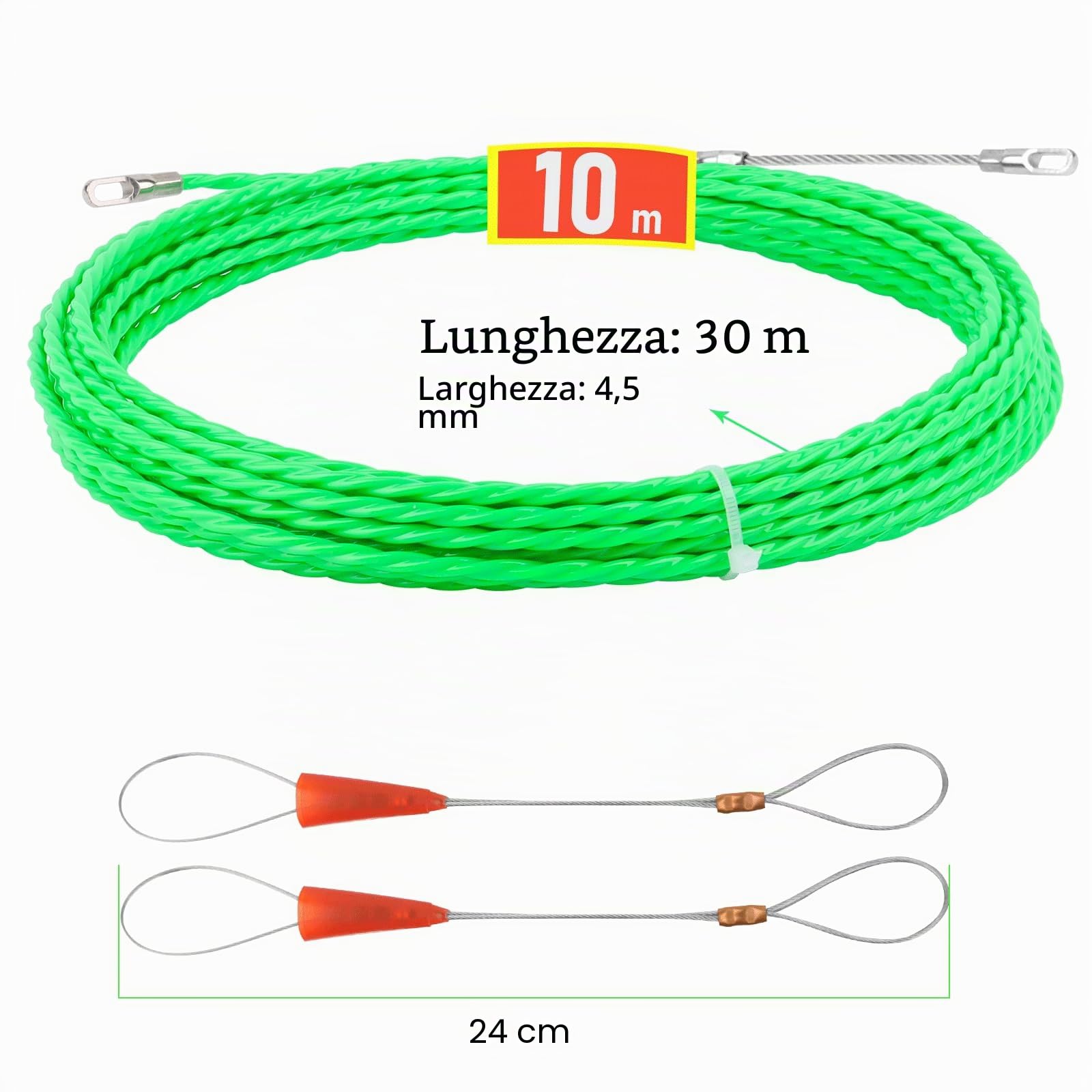 Sonda Passacavi 10m, RISVOWO 4.5mm Sonda Elettricista con 2 Molla di Guida, Sonda Tiracavi Cavo, Molla Elettricista, Canalina Passacavi, Estrattore Cavi per L’Installazione di Cavi (Verde)