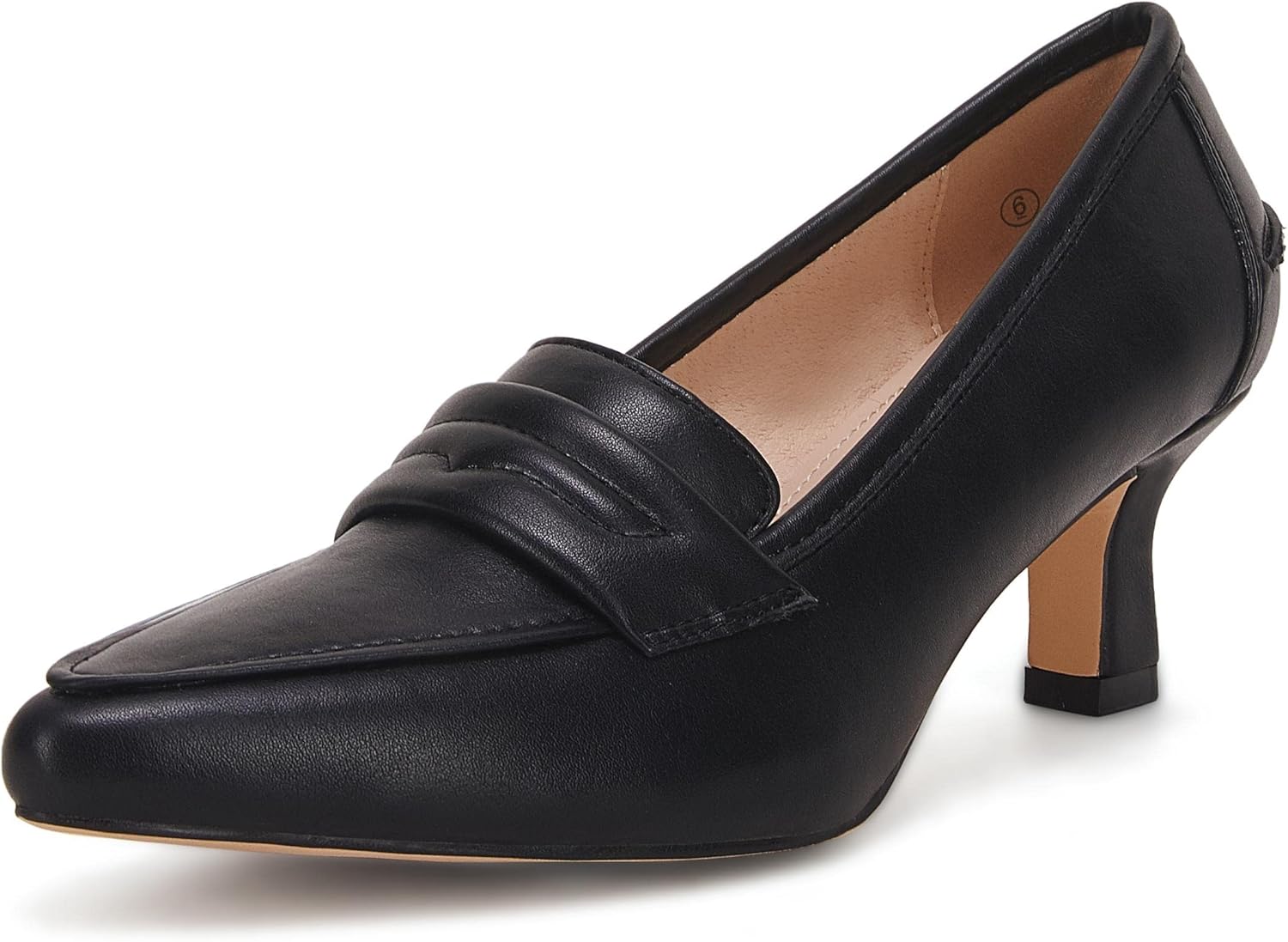 Coutgo Womens Low Kitten Heels Pumps Closed Pointed Toe Stiletto Faux Leather High Heel Slip on Office Dress Wedding Party Shoes Loafer Sandals