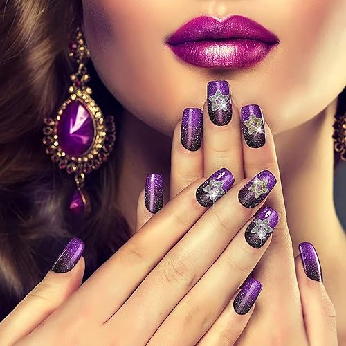 Vista 3 de YECIRALA - 40 dijes de estrella para uñas acrílicas, estrellas doradas y plateadas, diamantes de imitación de uñas, gemas de uñas, joyas