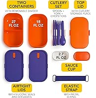 Vista 2 de Lonchera Bento apilable aislada para adultos con palillos reutilizables, lonchera japonesa apta para microondas y a prueba de fugas, para hombres